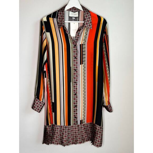 Alexis Payton Striped Long Sleeve Button-Up Shirt Dress Multi Women's Size S NWT - Picture 3 of 11